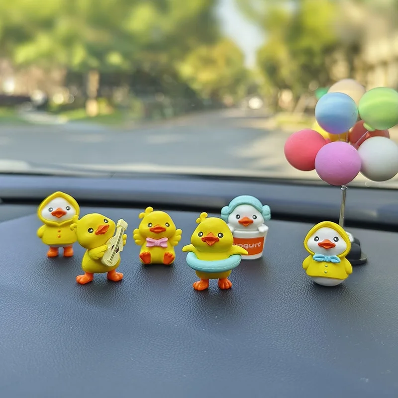 6pcs Anime Figure Little Yellow Duck Model Decor Cute Car Mounted Ornaments Auto Interior Dashboard Accessories for Girls Gifts