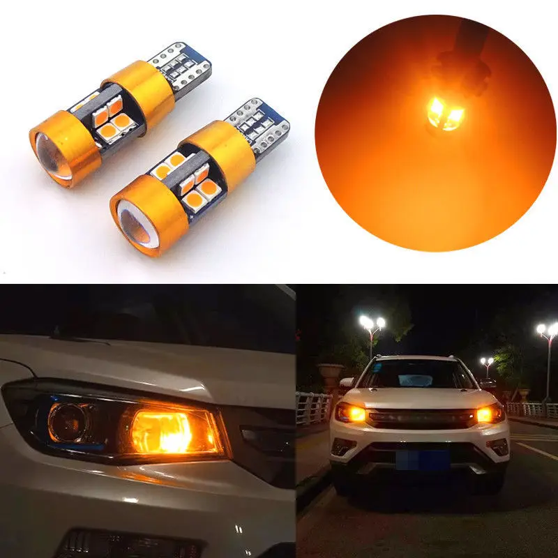 LED Signal Light Bulb Package 3030 12V DC 1Pair Orange Amber 158 175 Position 2821 Parking 2827 2525 T10 194NA