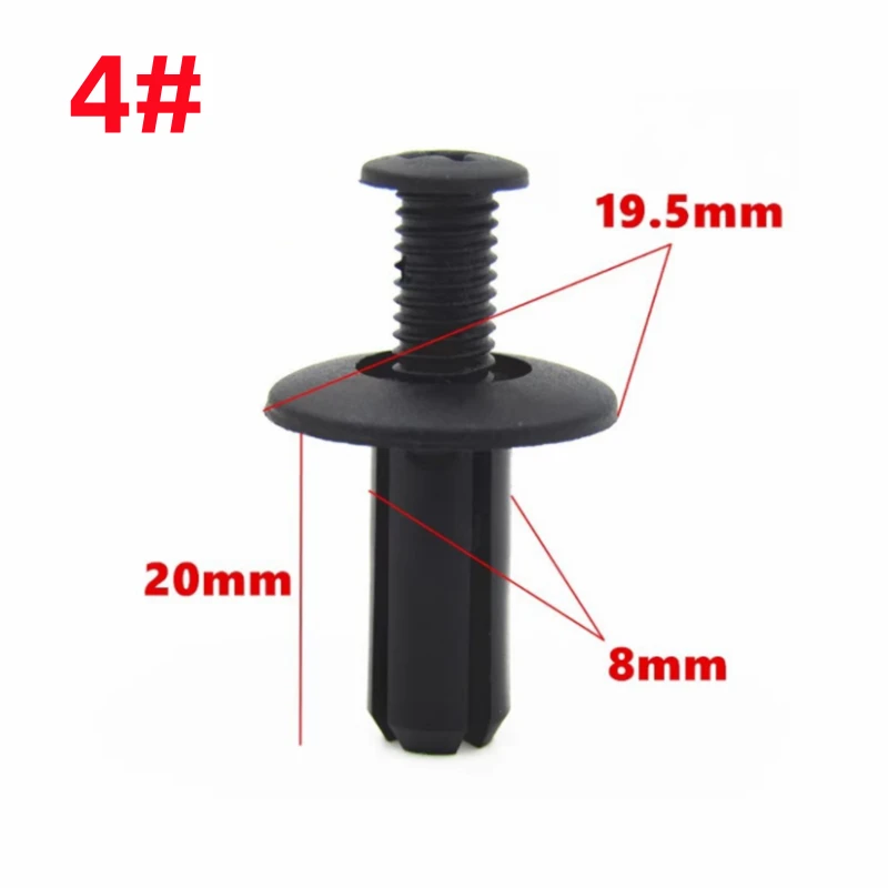 20Pcs Fit For 6MM 7MM 8MM 9MM 10MM Hole Auto Clips Bumper Fasteners Black Plastic Automotive Screw Retainer Clip Car Fender Clip