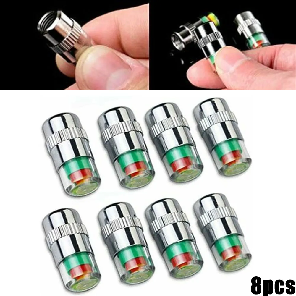 8pcs Motorcycle Car Tire Pressure Monitor Valve Cap Sensor Indicator Eye Alert Auto Tire Pressure Inspection Tool Tire valve