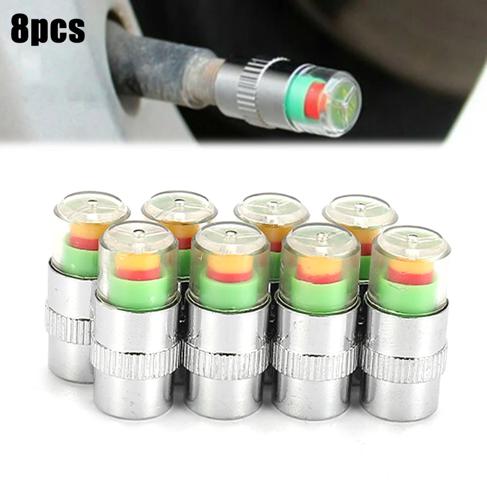 8pcs Motorcycle Car Tire Pressure Monitor Valve Cap Sensor Indicator Eye Alert Auto Tire Pressure Inspection Tool Tire valve
