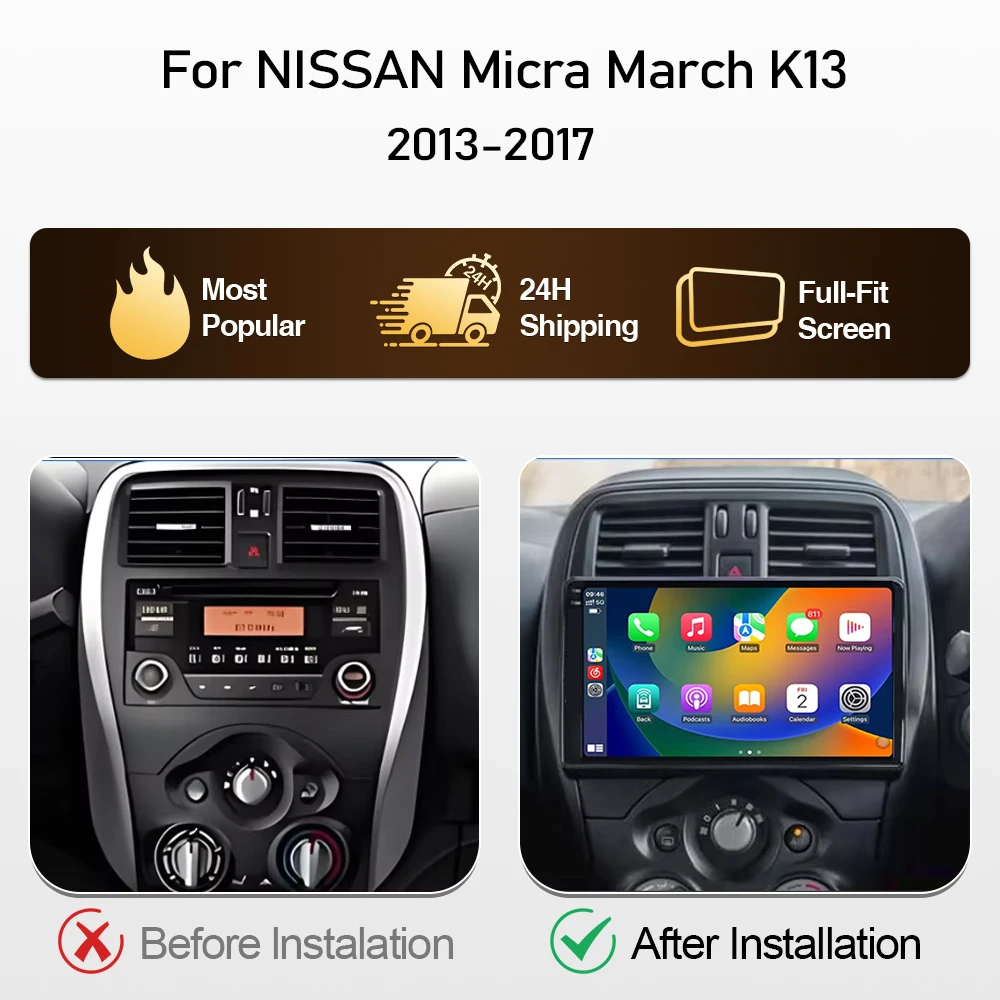 Android 16 Car Radio Player 9Inch For NISSAN Micra K13 March K13 2013-2017 Carplay Autoradio Auto Screen No 2din DVD 4G WIFI