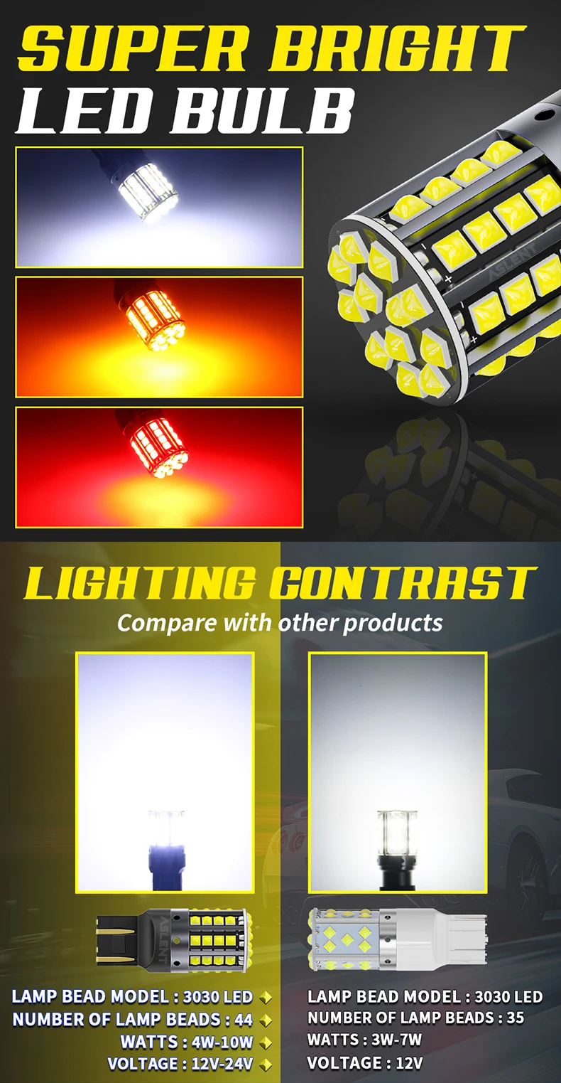 2x 1157 BAY15D P21/5W 1156 BA15S P21W BAU15S PY21W LED 95% Canbus 44SMD 7440 7443 W21W T20 Turn Signal Reverse Brake Light Bulb