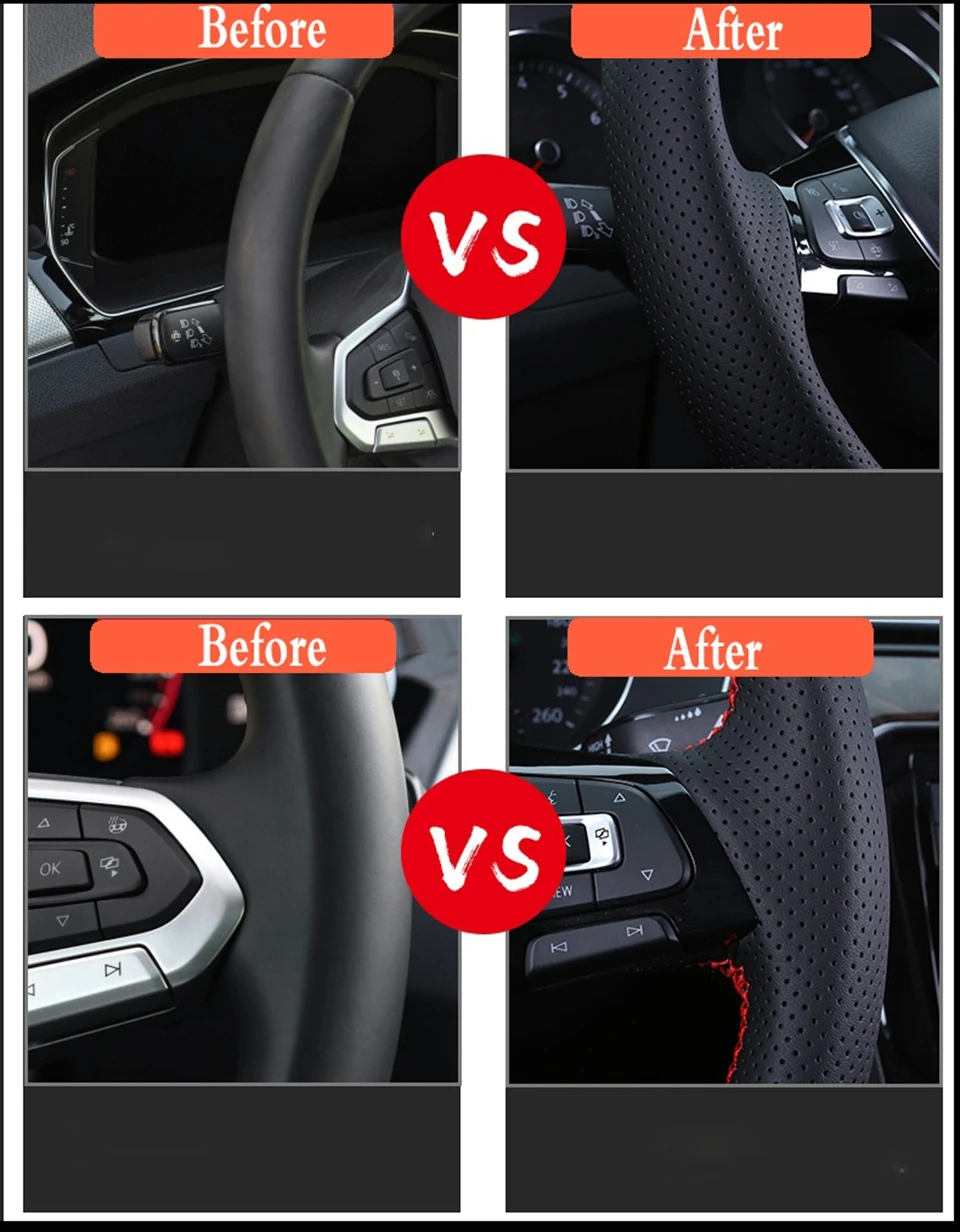 For Volkswagen Golf 5 Mk5 Passat B6 Tiguan 2007 - 2011 Braid Car Steering Wheel Cover Microfiber Leather Car Accessories