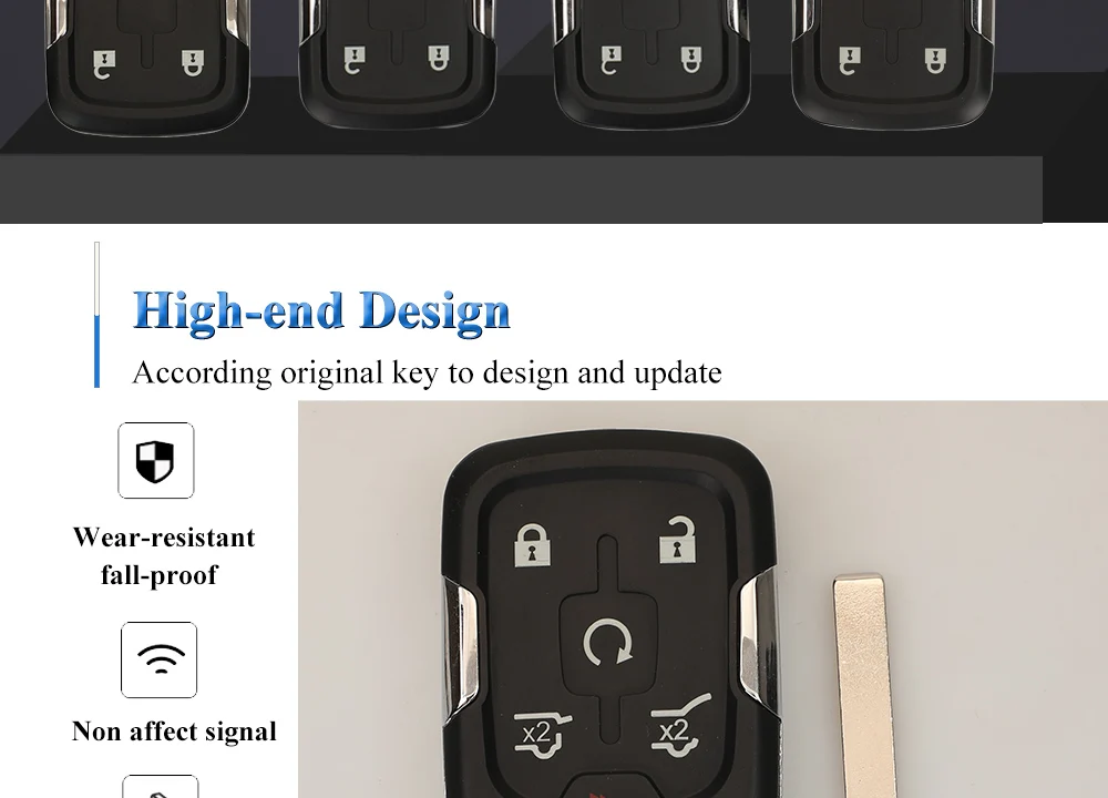 jingyuqin Smart Keyless Fob Shell for Chevrolet Tahoe Silverado Suburban Tahoe GMC Sierra Acadia Terrain YUKON Remote Key Case