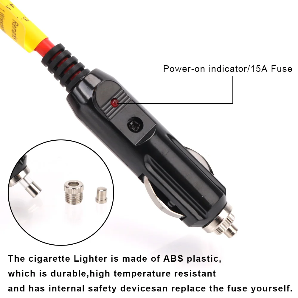 3.6m Cable Car Power Adapter Extender 15A Fuse Indicator 12ft Cord Extension 12V 24V Auto Chargers Cigar Lighter Socket Plug