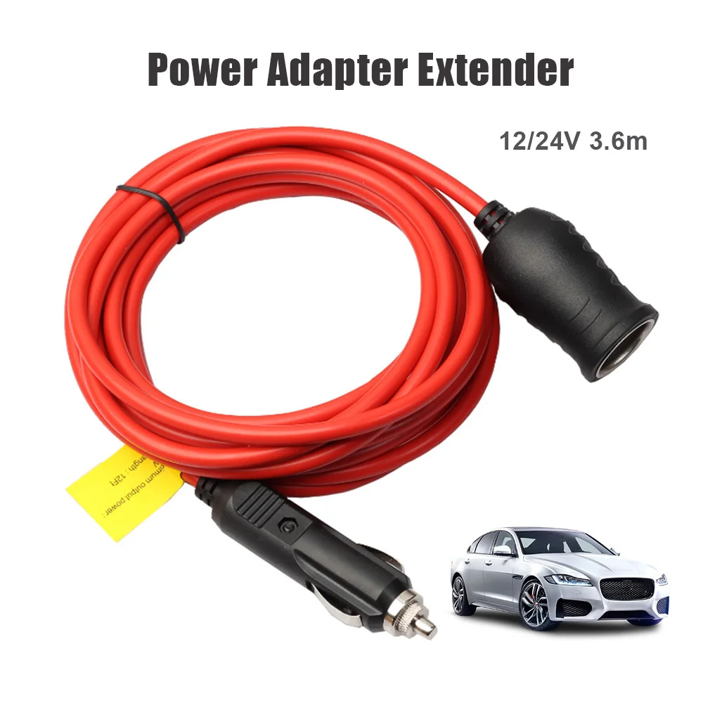 3.6m Cable Car Power Adapter Extender 15A Fuse Indicator 12ft Cord Extension 12V 24V Auto Chargers Cigar Lighter Socket Plug