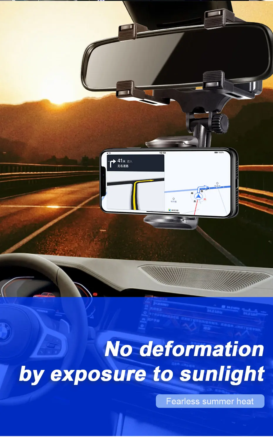 SEAMETAL Rearview Mirror Phone Holder for Car Free Rotation Adjustment Phone Mount Stable Gripper Smartphone Navigation Bracket