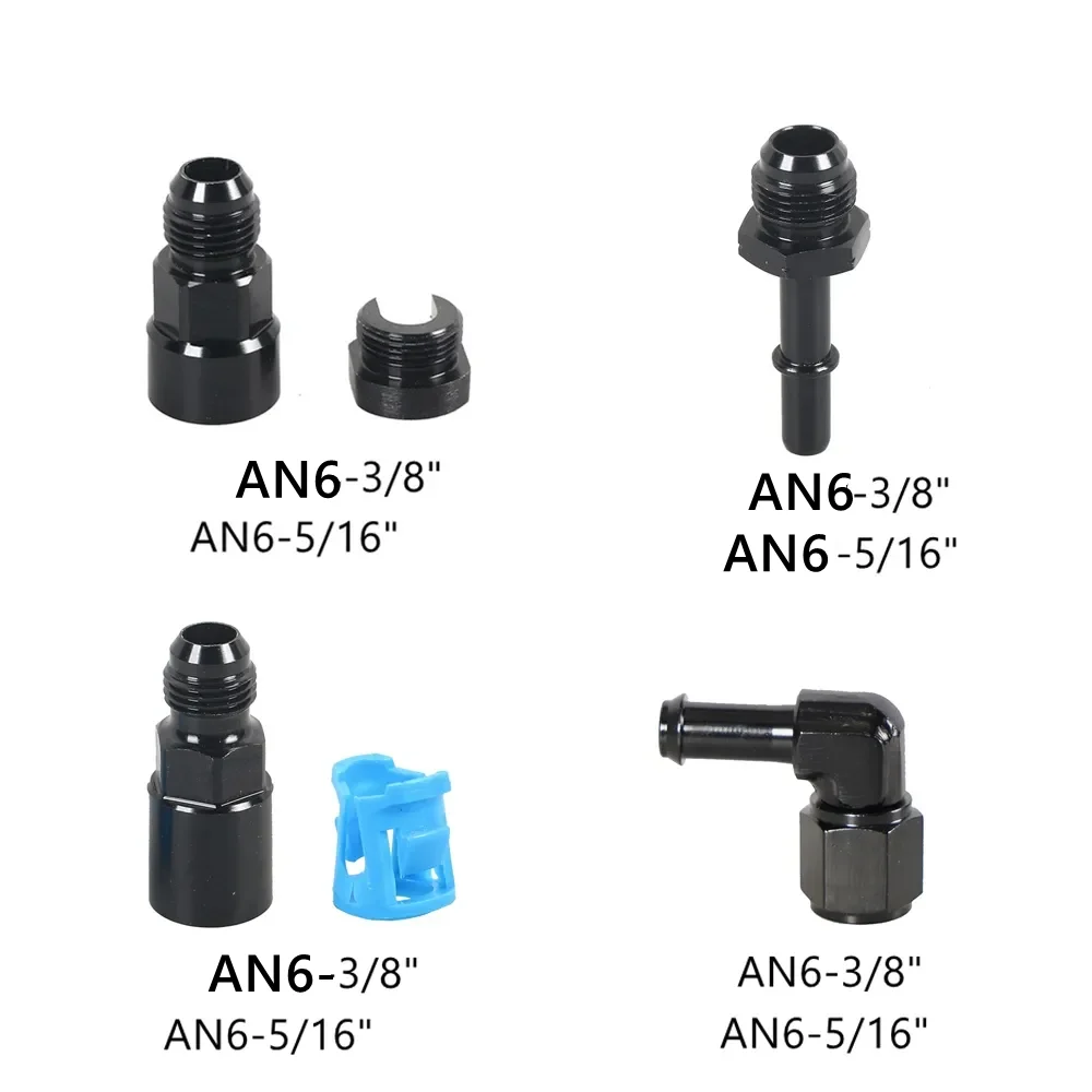 Quick Connect 6AN AN6 Male To 3/8", 5/16" Quick Disconnect Male Push On EFI Fitting Adapter Aluminum Black TF-1081-90-5/16