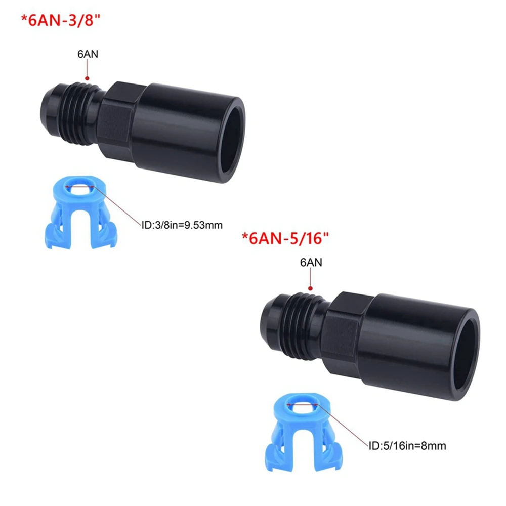 Quick Connect 6AN AN6 Male To 3/8", 5/16" Quick Disconnect Male Push On EFI Fitting Adapter Aluminum Black TF-1081-90-5/16