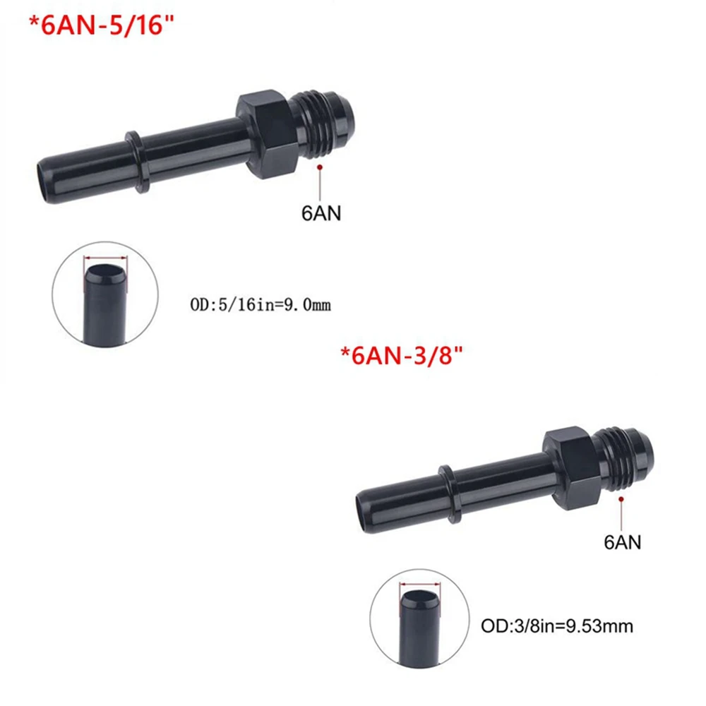 Quick Connect 6AN AN6 Male To 3/8", 5/16" Quick Disconnect Male Push On EFI Fitting Adapter Aluminum Black TF-1081-90-5/16