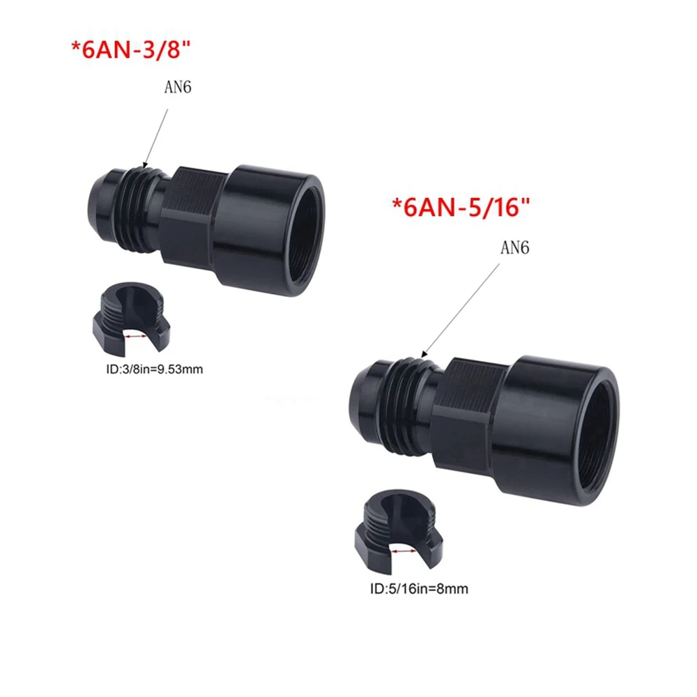 Quick Connect 6AN AN6 Male To 3/8", 5/16" Quick Disconnect Male Push On EFI Fitting Adapter Aluminum Black TF-1081-90-5/16