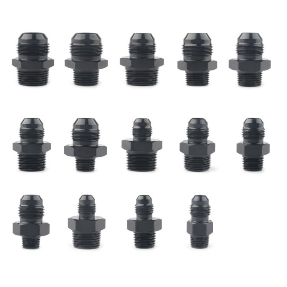 AN3/AN4/AN6/AN8/AN10/AN12 Male Flare to 1/4" 1/8 3/8  1/2 3/4 NPT Pipe Fitting Adapter Aluminum Straight Black 2PCS