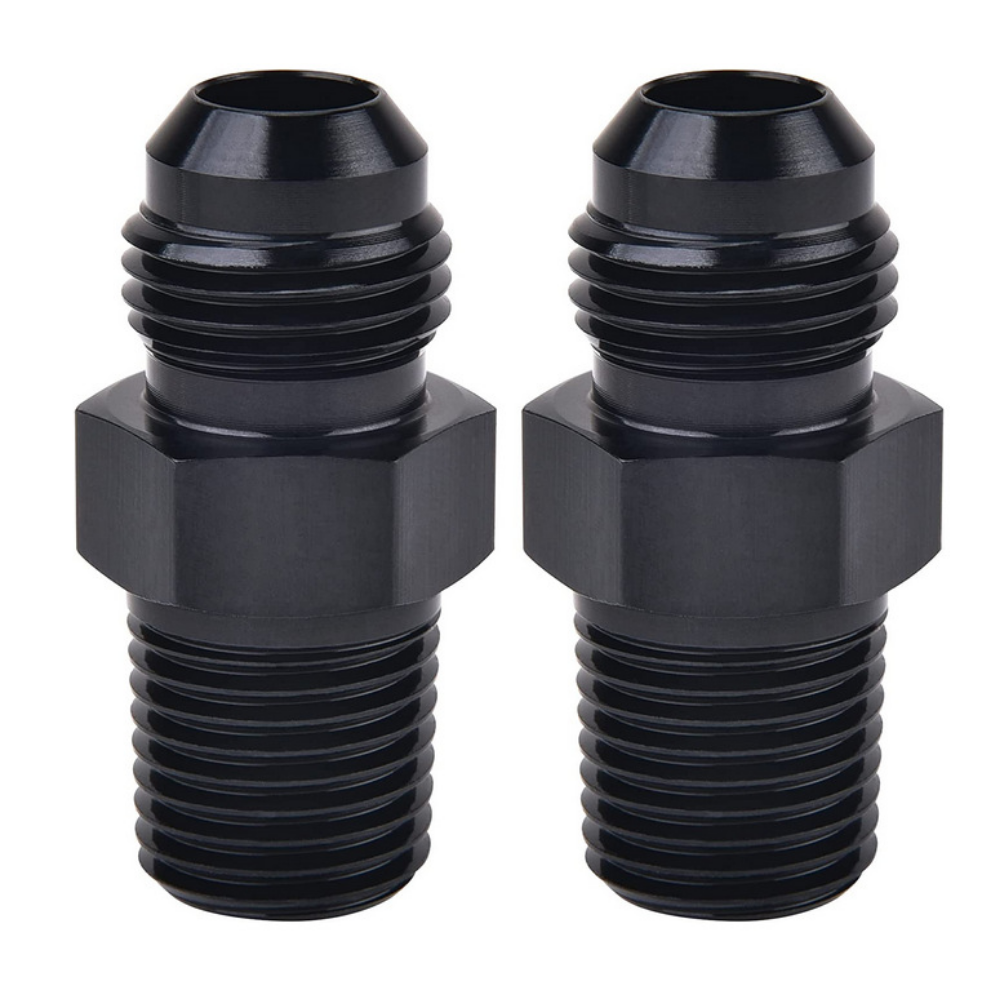 AN3/AN4/AN6/AN8/AN10/AN12 Male Flare to 1/4" 1/8 3/8  1/2 3/4 NPT Pipe Fitting Adapter Aluminum Straight Black 2PCS
