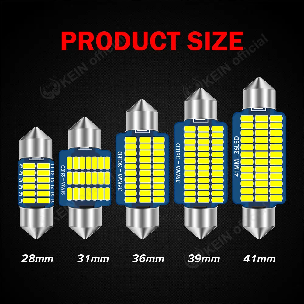 KEIN 2PCS 12V Car Interior Bulb Led C5W C10W T10 Light Festoon BA9S 31 mm 28mm 31mm 36mm 39mm 41mm Lamp Warm White Red Blue Pink