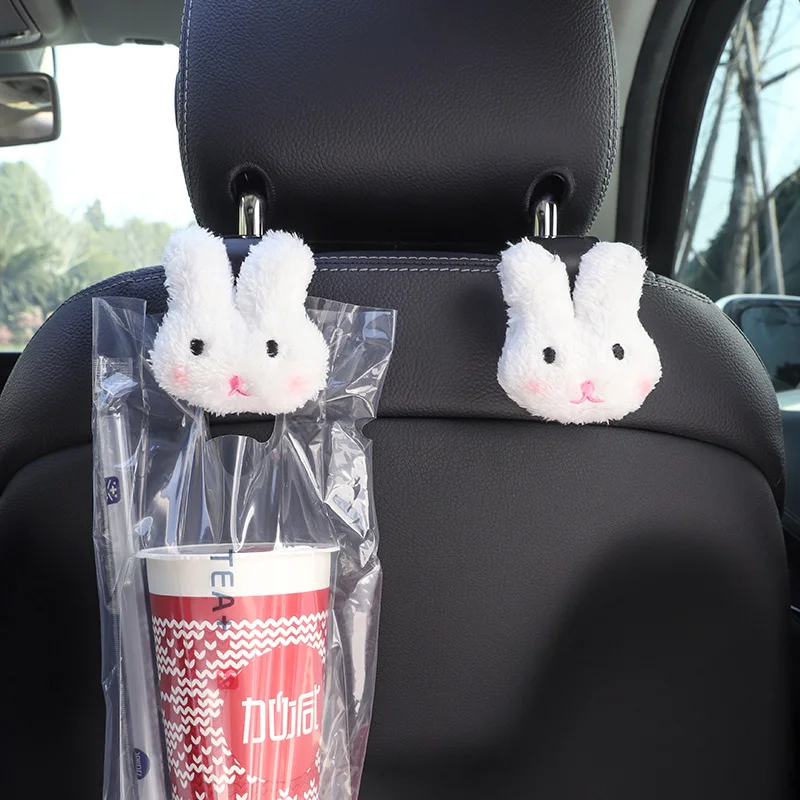 2PCS Cute Cartoon Bear Car Seat Back Hooks Storage Vehicle Headrest Organizer Hanger for Groceries Bag Handbag Car Decoration
