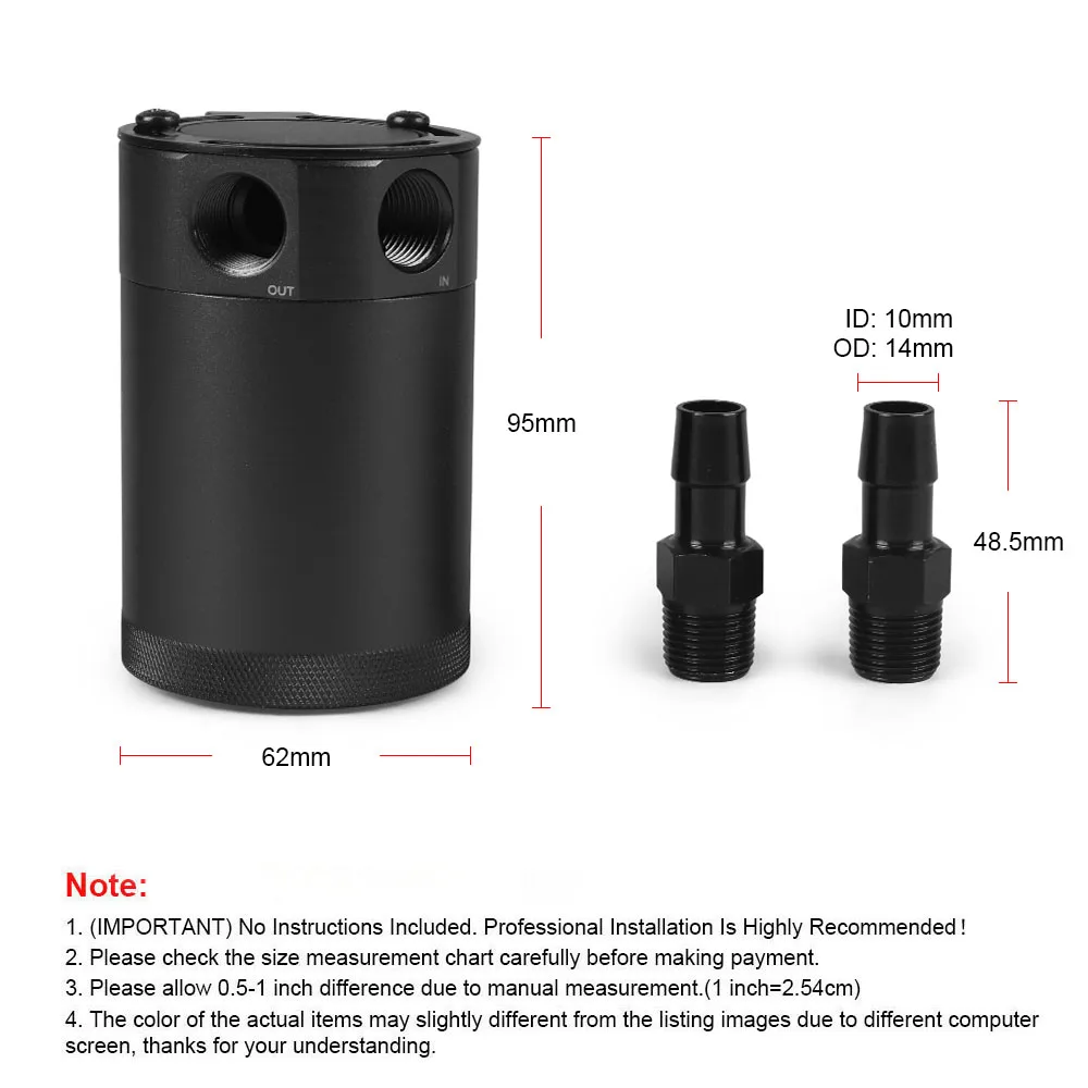 Universal Oil Catch Can Compact Baffled 2-Port Aluminum Reservoir Oil Catch Tank Fuel Tank Parts Two hole breathable Kettle