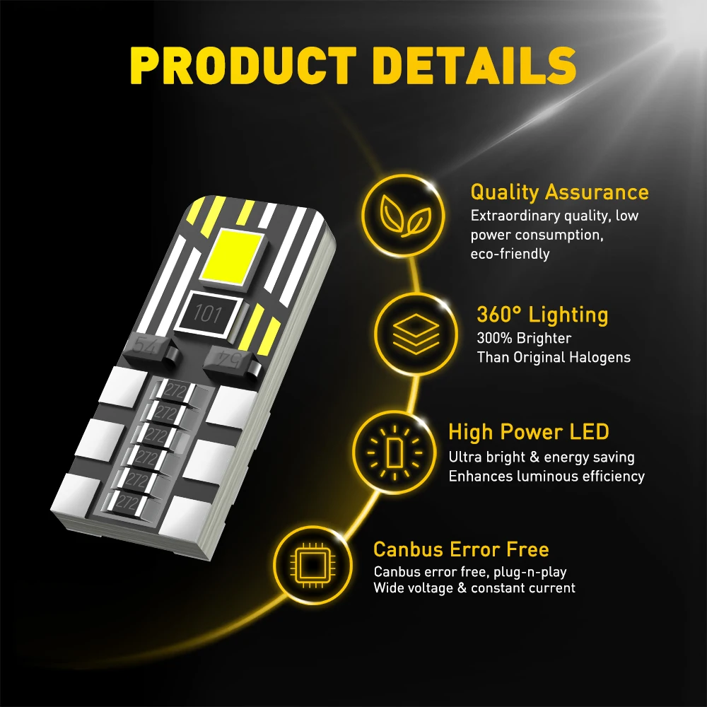 AUXITO 10Pcs W5W T10 W5W 194 501 Led Canbus No Error Car Interior Light T10 License Plate Lights for Bmw E46 F10 Golf 4 5 Audi