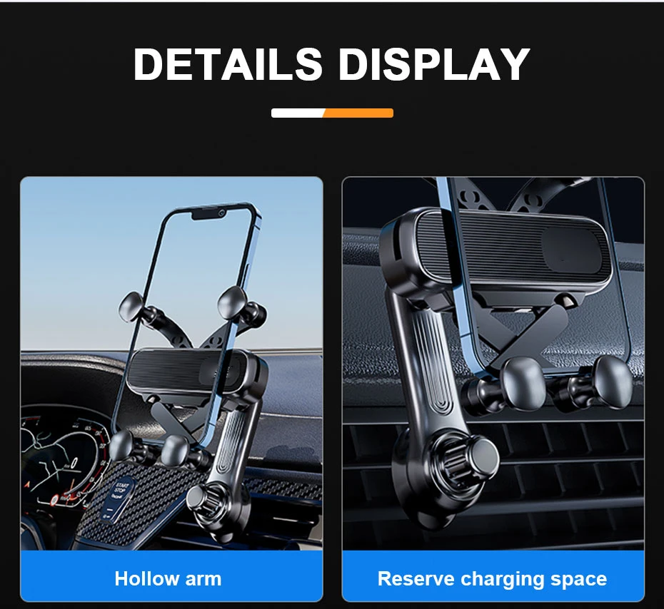 SEAMETAL Gravity Car Phone Holder Air Vent Telescopic Car Phone Mount 360-Degree Air Outlet Smartphone Support for 4.7-7 inch