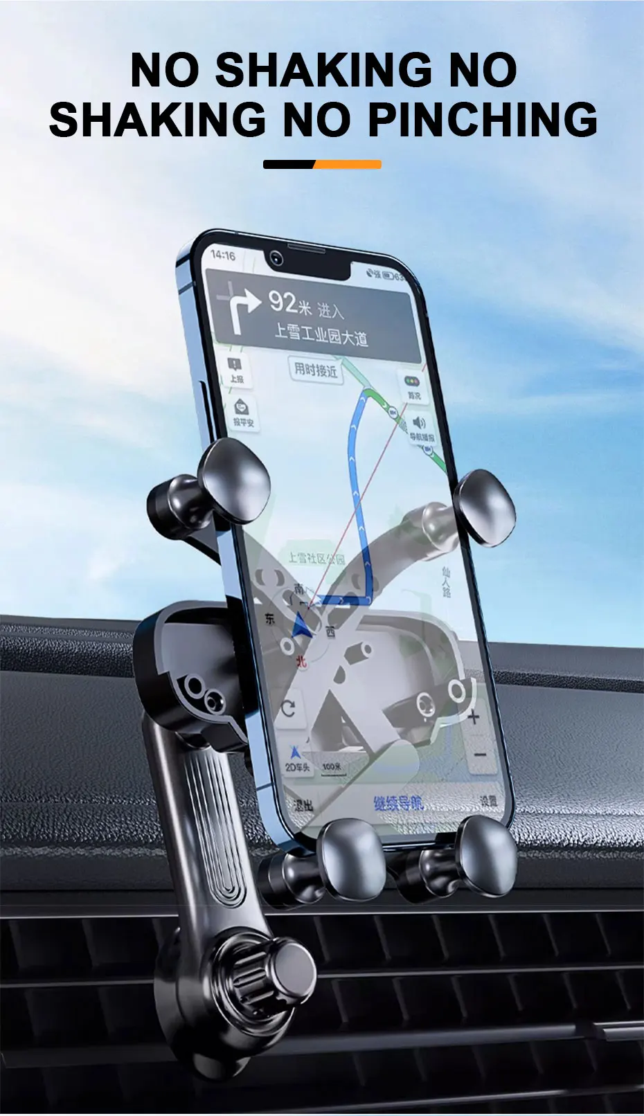 SEAMETAL Gravity Car Phone Holder Air Vent Telescopic Car Phone Mount 360-Degree Air Outlet Smartphone Support for 4.7-7 inch