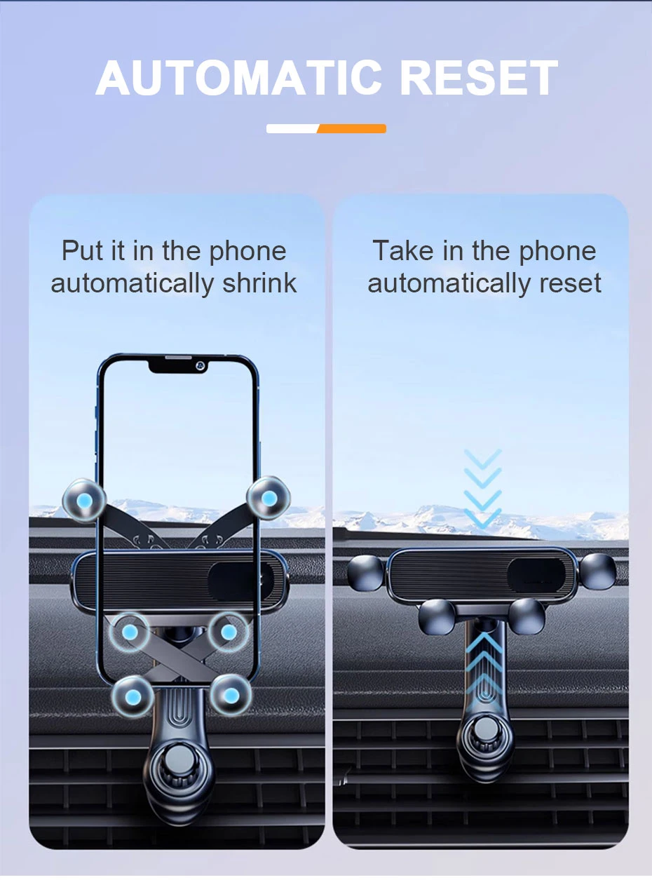 SEAMETAL Gravity Car Phone Holder Air Vent Telescopic Car Phone Mount 360-Degree Air Outlet Smartphone Support for 4.7-7 inch