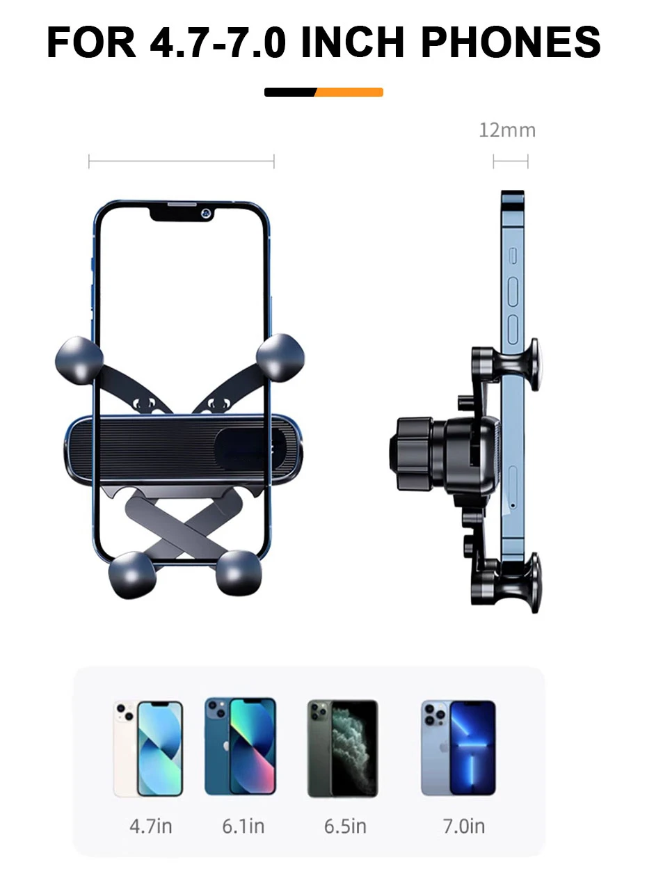 SEAMETAL Gravity Car Phone Holder Air Vent Telescopic Car Phone Mount 360-Degree Air Outlet Smartphone Support for 4.7-7 inch