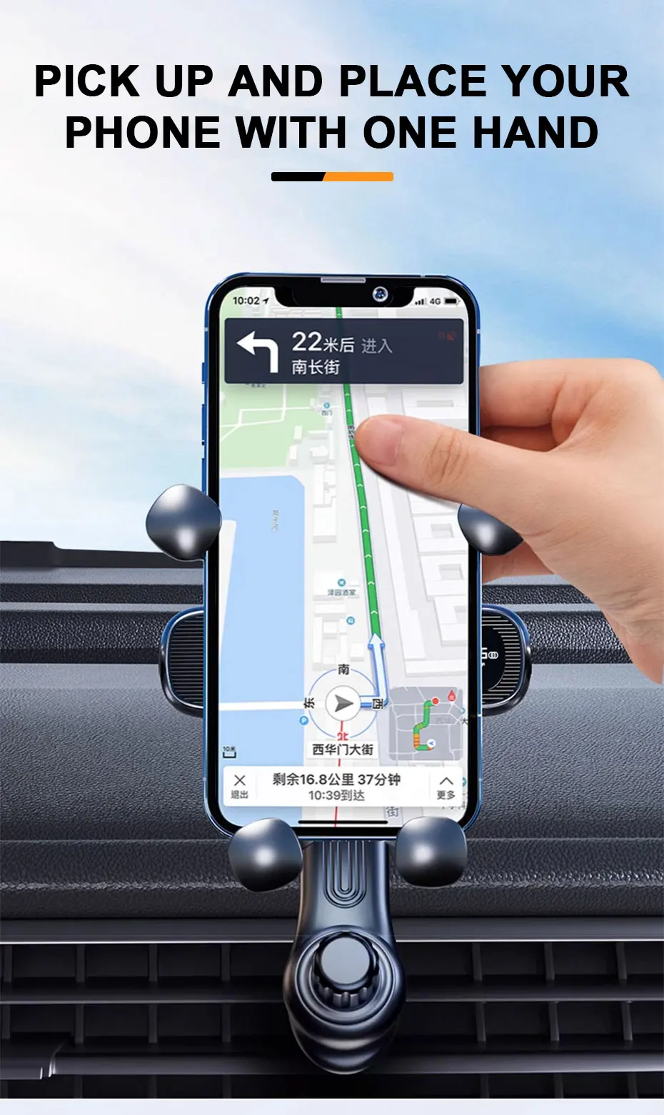 SEAMETAL Gravity Car Phone Holder Air Vent Telescopic Car Phone Mount 360-Degree Air Outlet Smartphone Support for 4.7-7 inch