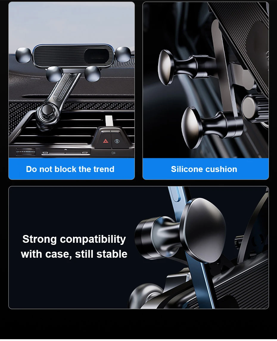 SEAMETAL Gravity Car Phone Holder Air Vent Telescopic Car Phone Mount 360-Degree Air Outlet Smartphone Support for 4.7-7 inch