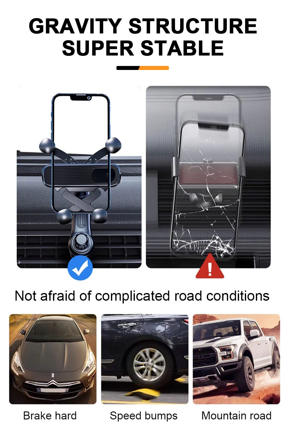 SEAMETAL Gravity Car Phone Holder Air Vent Telescopic Car Phone Mount 360-Degree Air Outlet Smartphone Support for 4.7-7 inch