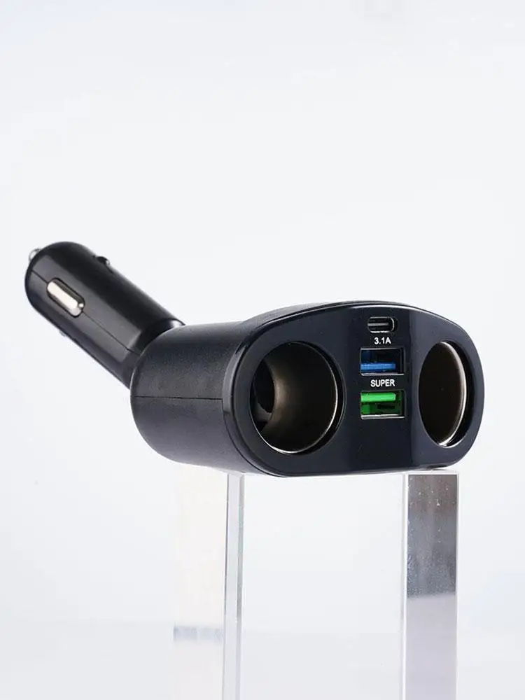 Car Cigarette Lighter 12V-24V Socket Splitter Blue Atmosphere Light PD QC3.0 2 USB Charger C Ports For Mobile Phone DVR Cha H4P2