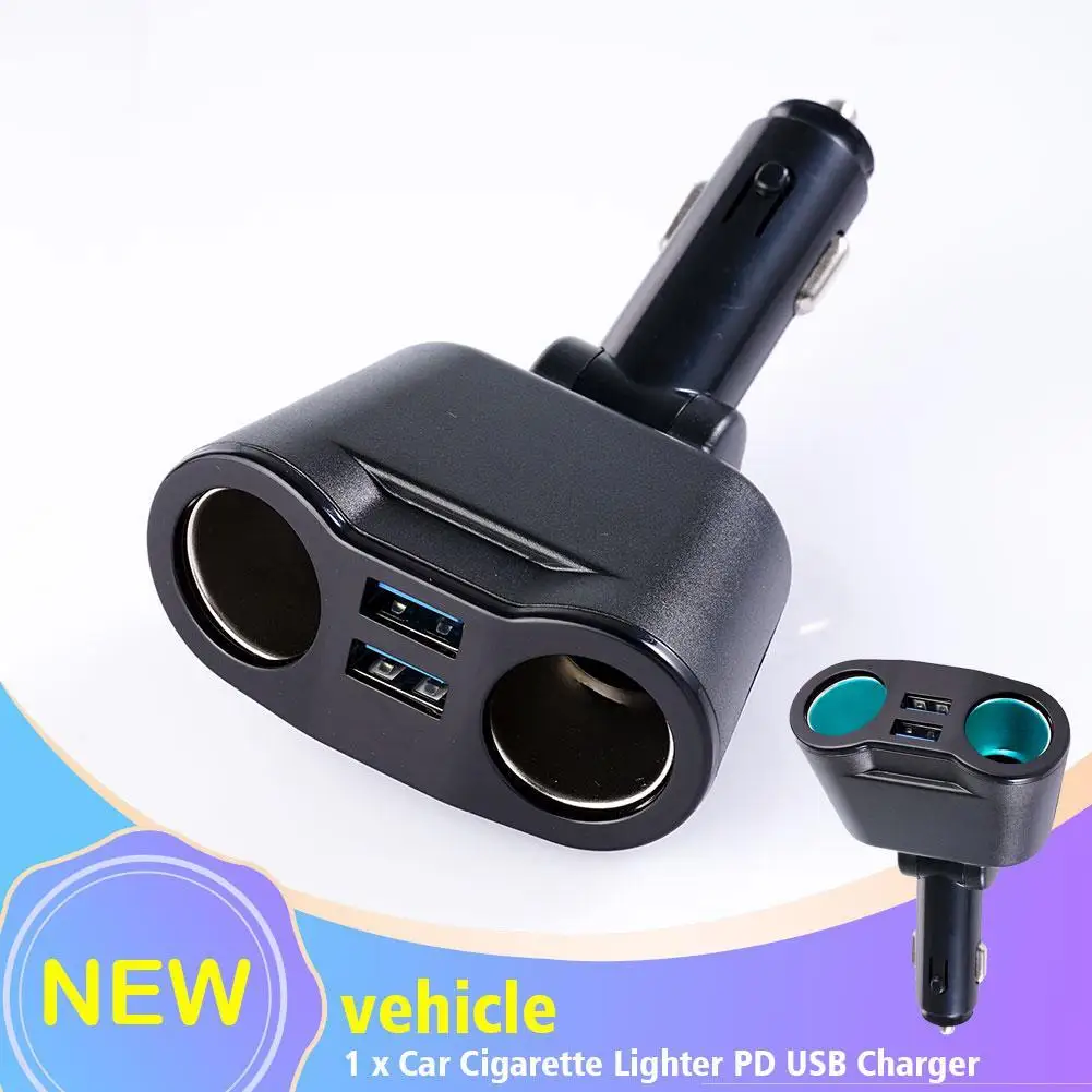 Car Cigarette Lighter 12V-24V Socket Splitter Blue Atmosphere Light PD QC3.0 2 USB Charger C Ports For Mobile Phone DVR Cha H4P2