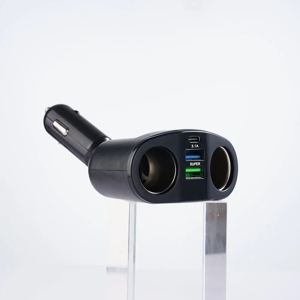 Car Cigarette Lighter 12V-24V Socket Splitter Blue Atmosphere Light PD QC3.0 2 USB Charger C Ports For Mobile Phone DVR Cha H4P2