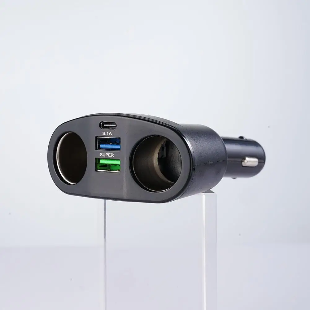 Car Cigarette Lighter 12V-24V Socket Splitter Blue Atmosphere Light PD QC3.0 2 USB Charger C Ports For Mobile Phone DVR Cha H4P2