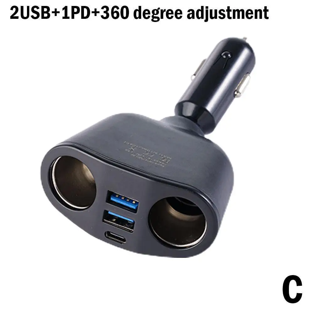 Car Cigarette Lighter 12V-24V Socket Splitter Blue Atmosphere Light PD QC3.0 2 USB Charger C Ports For Mobile Phone DVR Cha H4P2