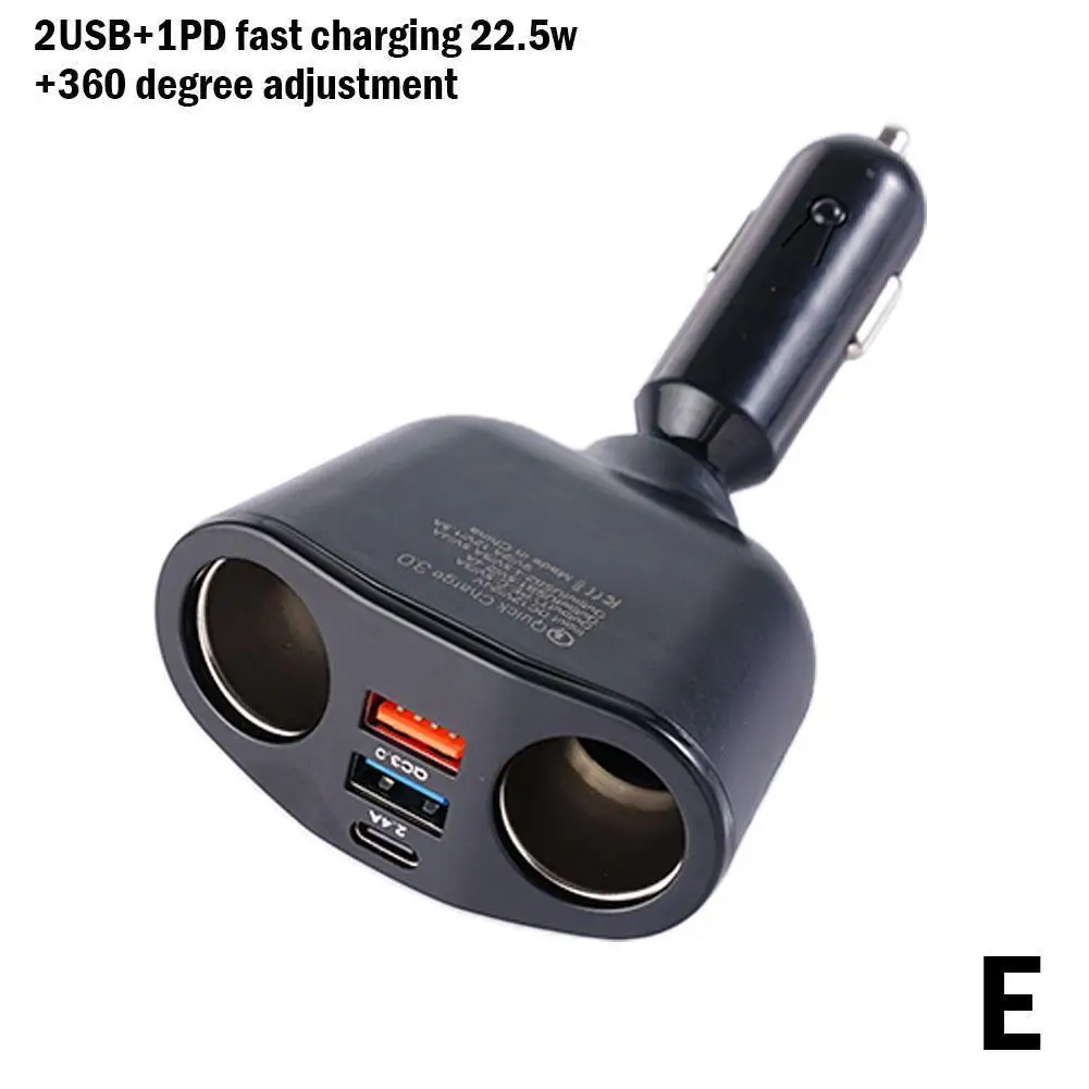 Car Cigarette Lighter 12V-24V Socket Splitter Blue Atmosphere Light PD QC3.0 2 USB Charger C Ports For Mobile Phone DVR Cha H4P2