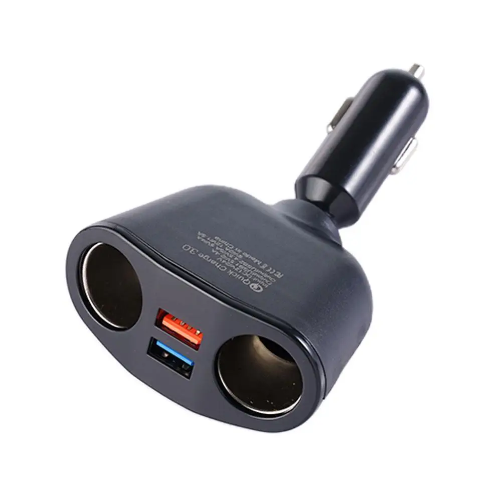 Car Cigarette Lighter 12V-24V Socket Splitter Blue Atmosphere Light PD QC3.0 2 USB Charger C Ports For Mobile Phone DVR Cha H4P2