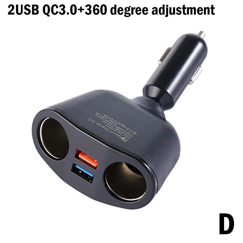Car Cigarette Lighter 12V-24V Socket Splitter Blue Atmosphere Light PD QC3.0 2 USB Charger C Ports For Mobile Phone DVR Cha H4P2