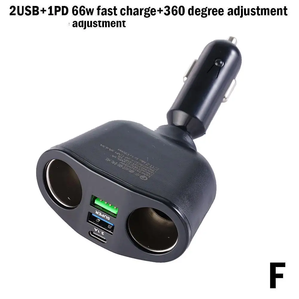 Car Cigarette Lighter 12V-24V Socket Splitter Blue Atmosphere Light PD QC3.0 2 USB Charger C Ports For Mobile Phone DVR Cha H4P2