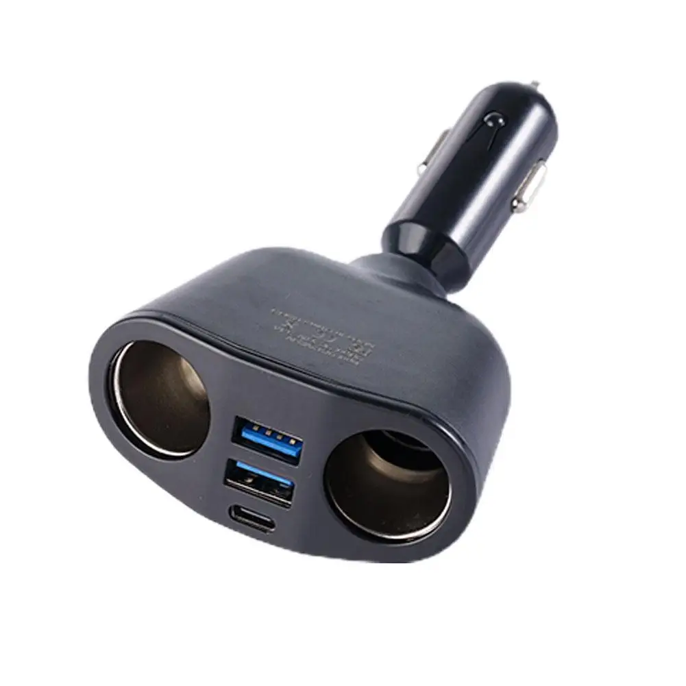 Car Cigarette Lighter 12V-24V Socket Splitter Blue Atmosphere Light PD QC3.0 2 USB Charger C Ports For Mobile Phone DVR Cha H4P2