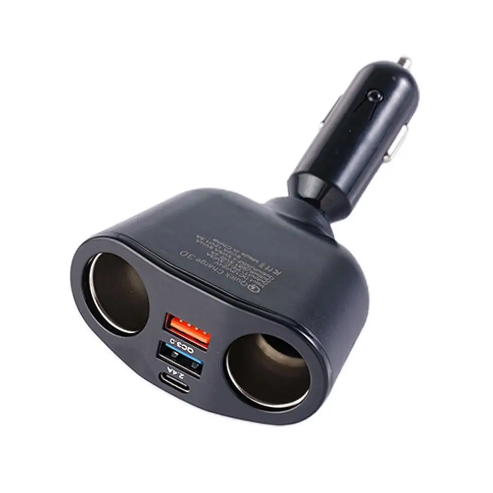 Car Cigarette Lighter 12V-24V Socket Splitter Blue Atmosphere Light PD QC3.0 2 USB Charger C Ports For Mobile Phone DVR Cha H4P2