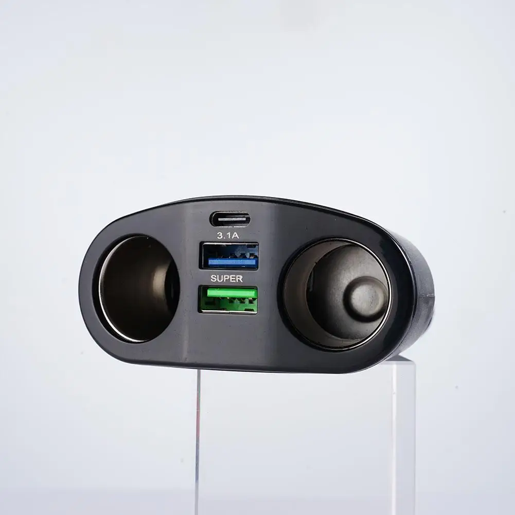 Car Cigarette Lighter 12V-24V Socket Splitter Blue Atmosphere Light PD QC3.0 2 USB Charger C Ports For Mobile Phone DVR Cha H4P2