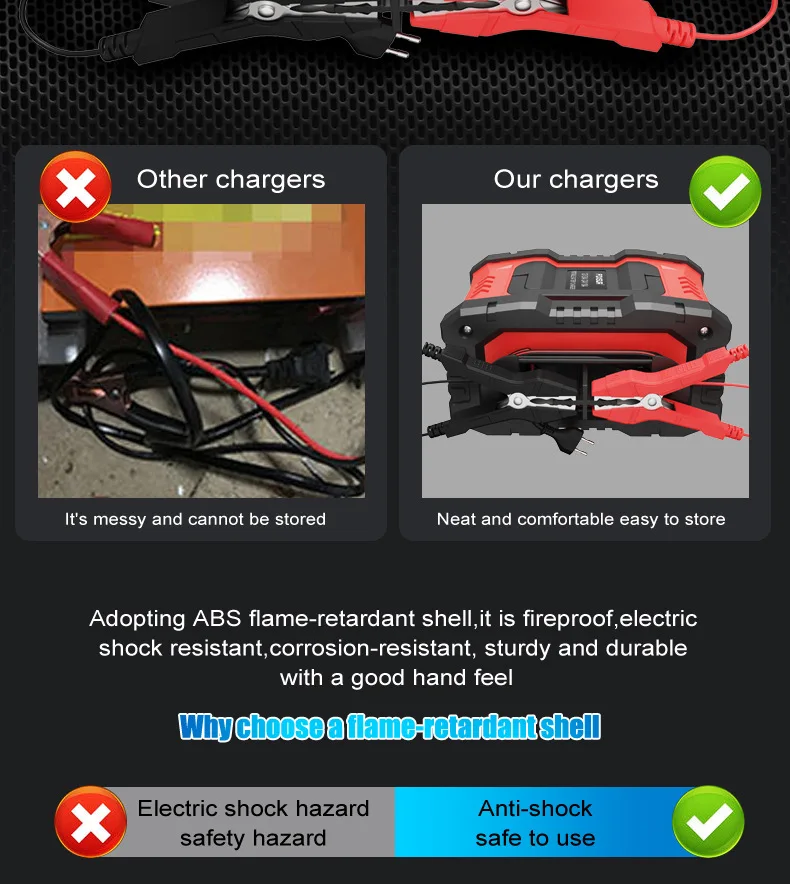 20A/10A Car Motorcycle Battery Charger 12V/24V Smart Charger Lithium AGM GEL Lead-Acid LiFePO4 Battery Chargers