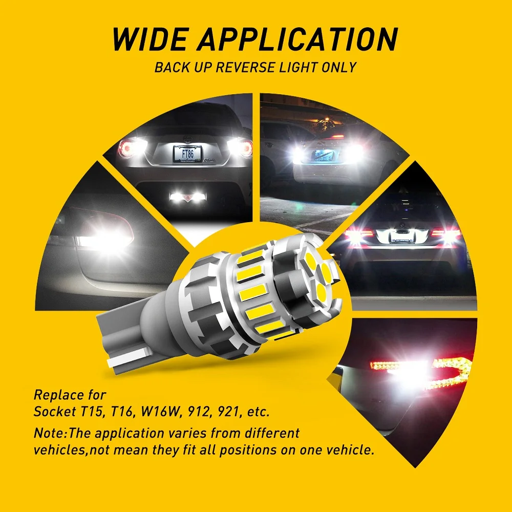 AUXITO 2pcs W16W T15 LED Bulbs Canbus Error Free LED Backup Light T16 921 912 W16W LED Bulbs Car Reverse Lamp 6500K White 12V