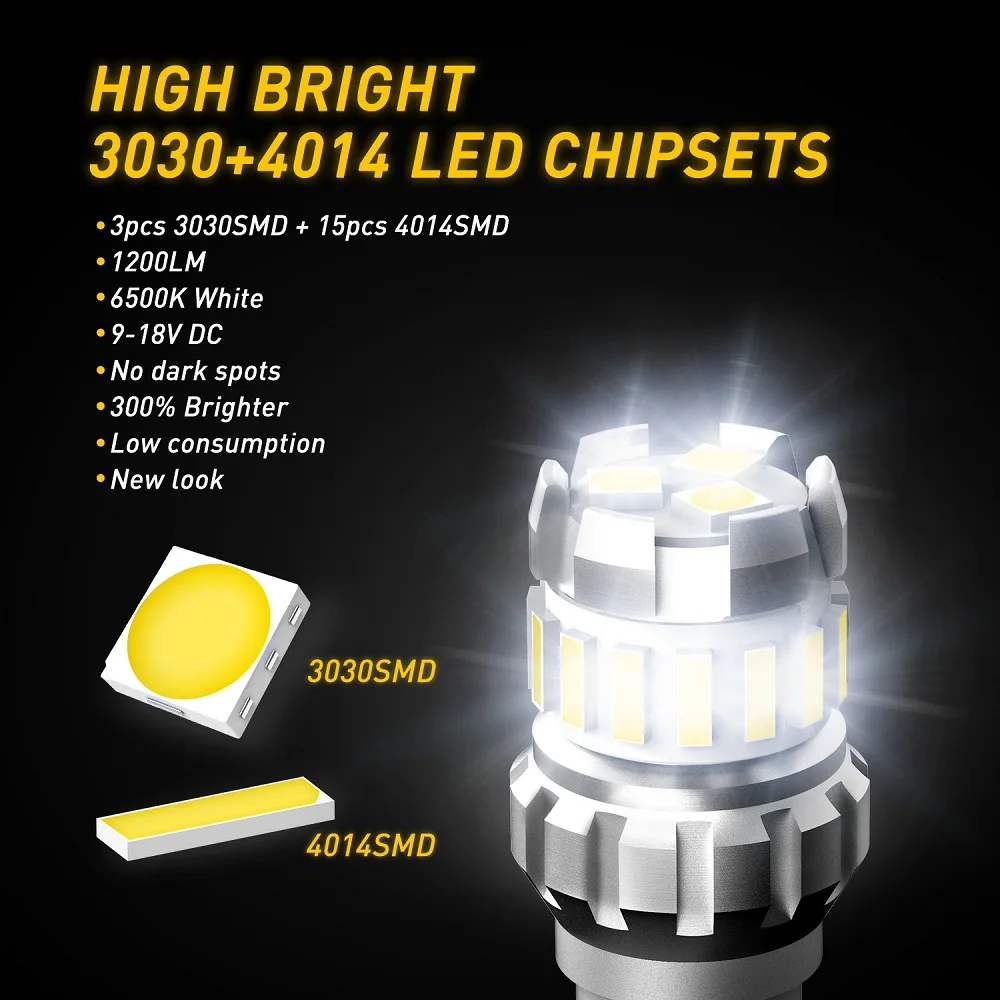 AUXITO 2pcs W16W T15 LED Bulbs Canbus Error Free LED Backup Light T16 921 912 W16W LED Bulbs Car Reverse Lamp 6500K White 12V