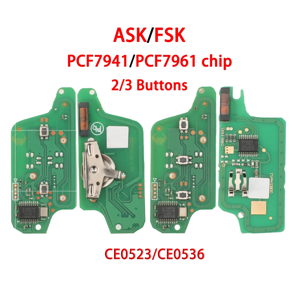 jingyuqin 2/3 Buttons For Peugeot 407 407 307 308 607 Citroen C2 C3 C4 C5 ASK/FSK Remote Key Circuit Board CE0523/36 pcf7941/61