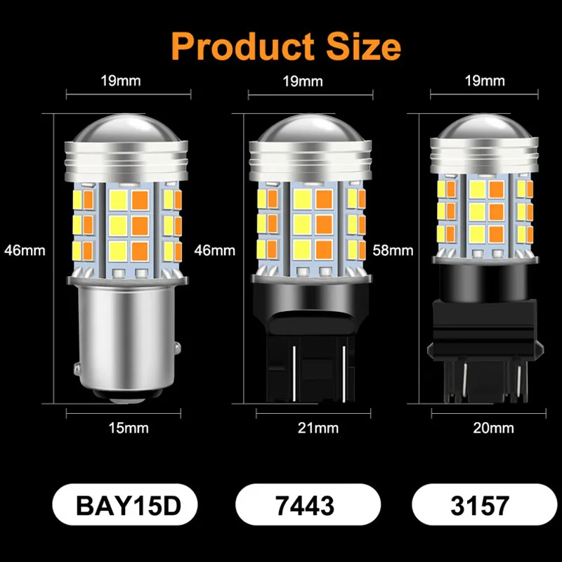 1pcs Dual Color T20 LED 7443 W21/5W Bulb 1157 BAY15D 45Smd Led T25 3157 P27/7W Car DRL Turn Signal Lamp Auto Lights Bulb Switch