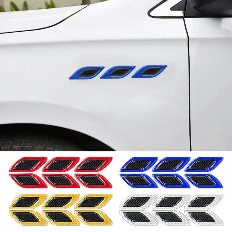6Pcs/Set Car Reflective Carbon Fiber Bumper Strips Safety Warning Tape Safety Warning Sticker Auto Moto Exterior Accessories
