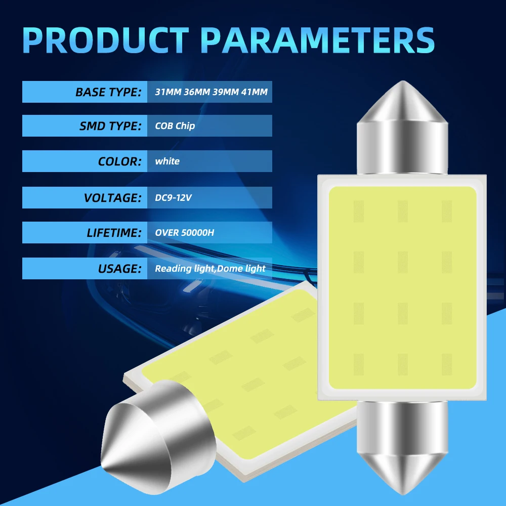 2/6/10 PCS C5W LED Bulb C10W Festoon 31/36/39/41/42mm COB White Car Interior Dome Reading Lights Trunk License Plate Lamp 12V