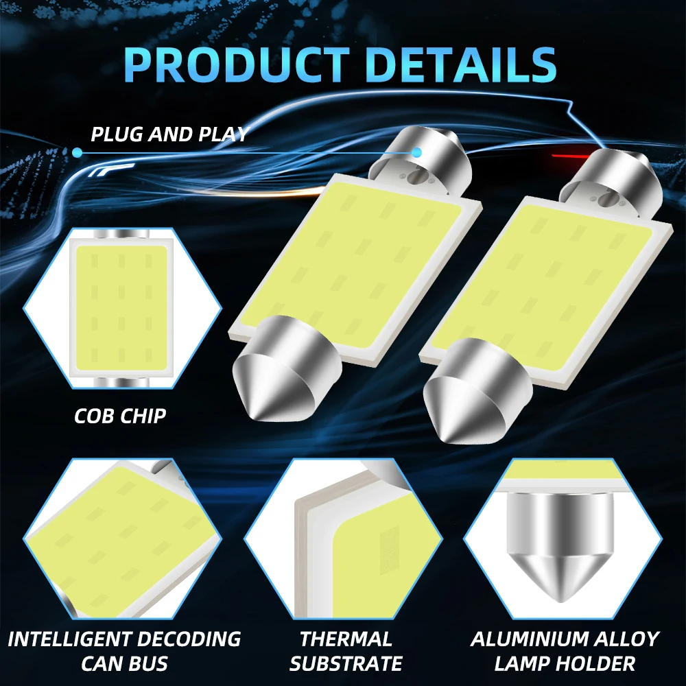 2/6/10 PCS C5W LED Bulb C10W Festoon 31/36/39/41/42mm COB White Car Interior Dome Reading Lights Trunk License Plate Lamp 12V