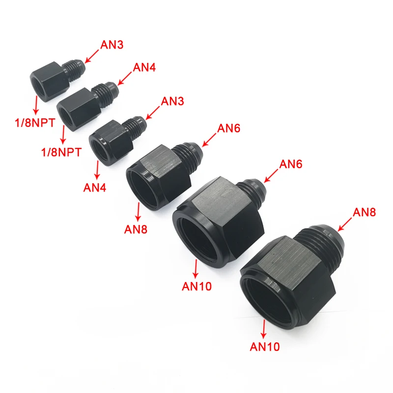 Jiax Black Aluminum AN4 AN8 AN6 1/8NPT Female to AN 3 AN6 AN8 AN10 Male Flare Adapter Fitting Reducer
